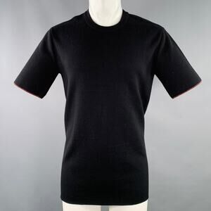 CALVIN KLEIN COLLECTION Size S Black Knit Viscose Virgin Wool T-shirt